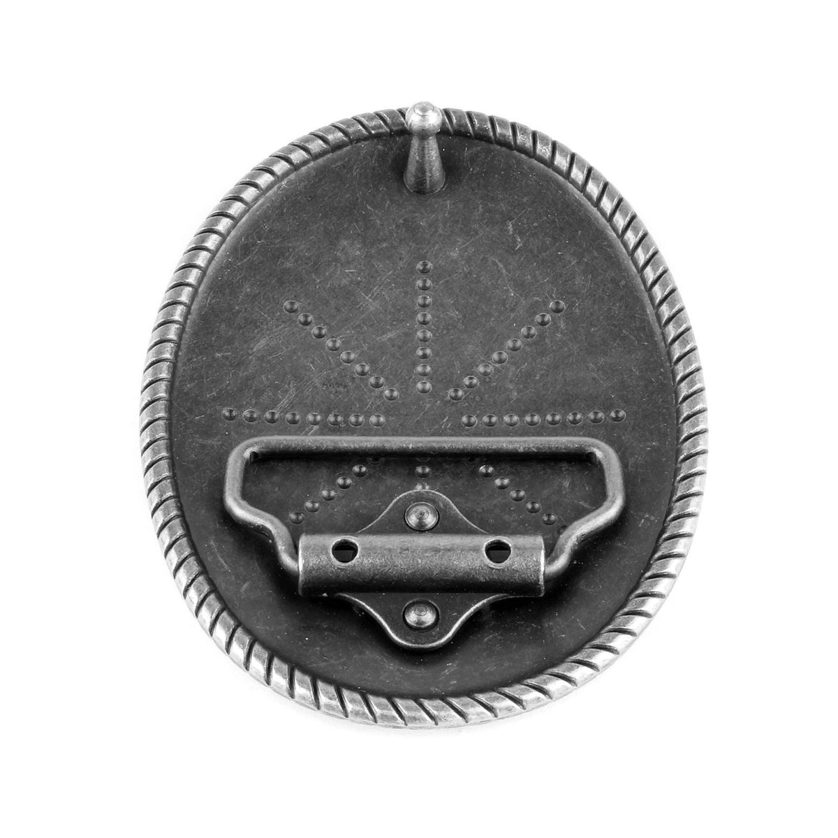 Western Floral Scroll Belt Buckle Antique Silver Tone Engraved Oval Rope Border