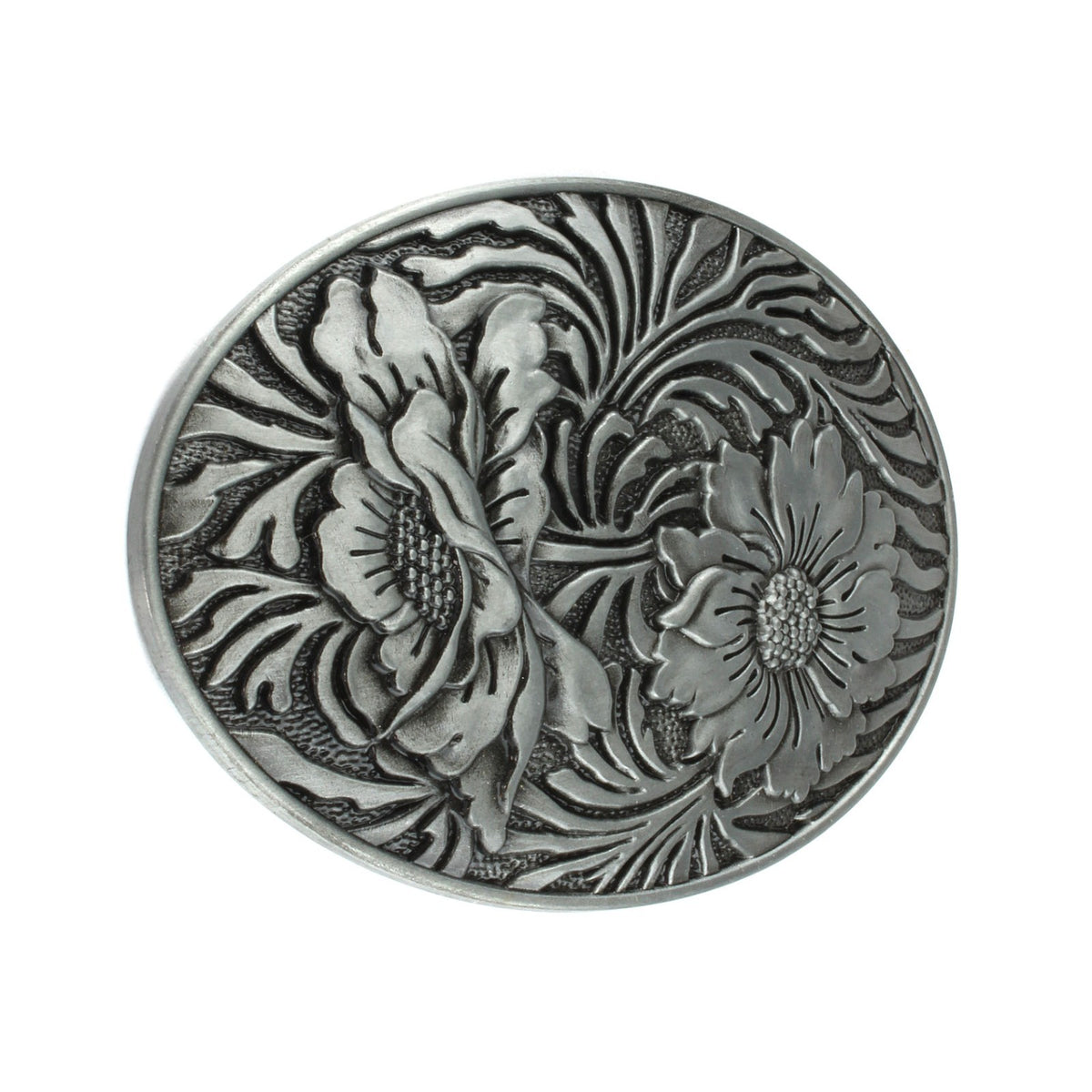 Western Sunflowers Belt Buckle Antique Silver Tone Engraved Flower Oval Cowgirl