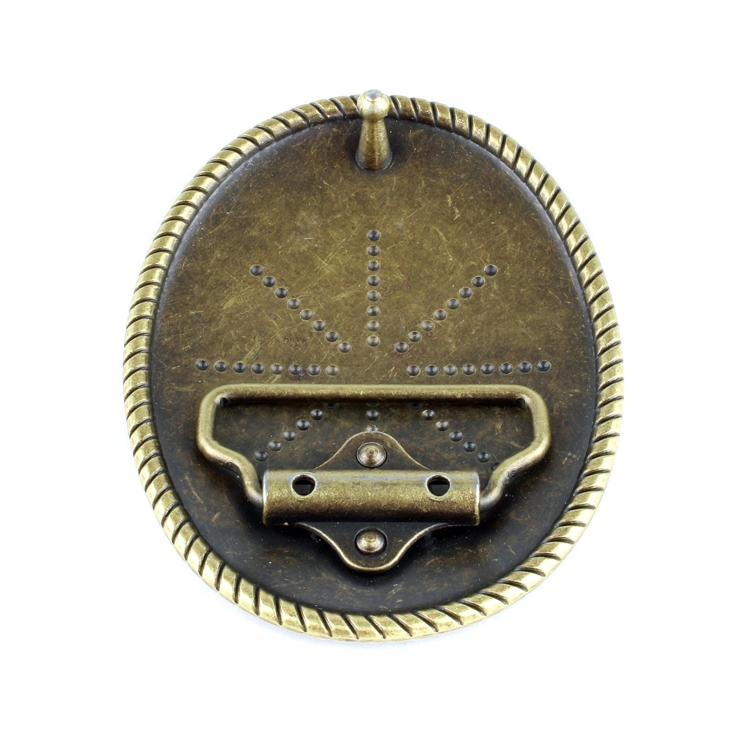 Western Floral Belt Buckle Antique Brass Gold Tone Engraved Oval Rope Border