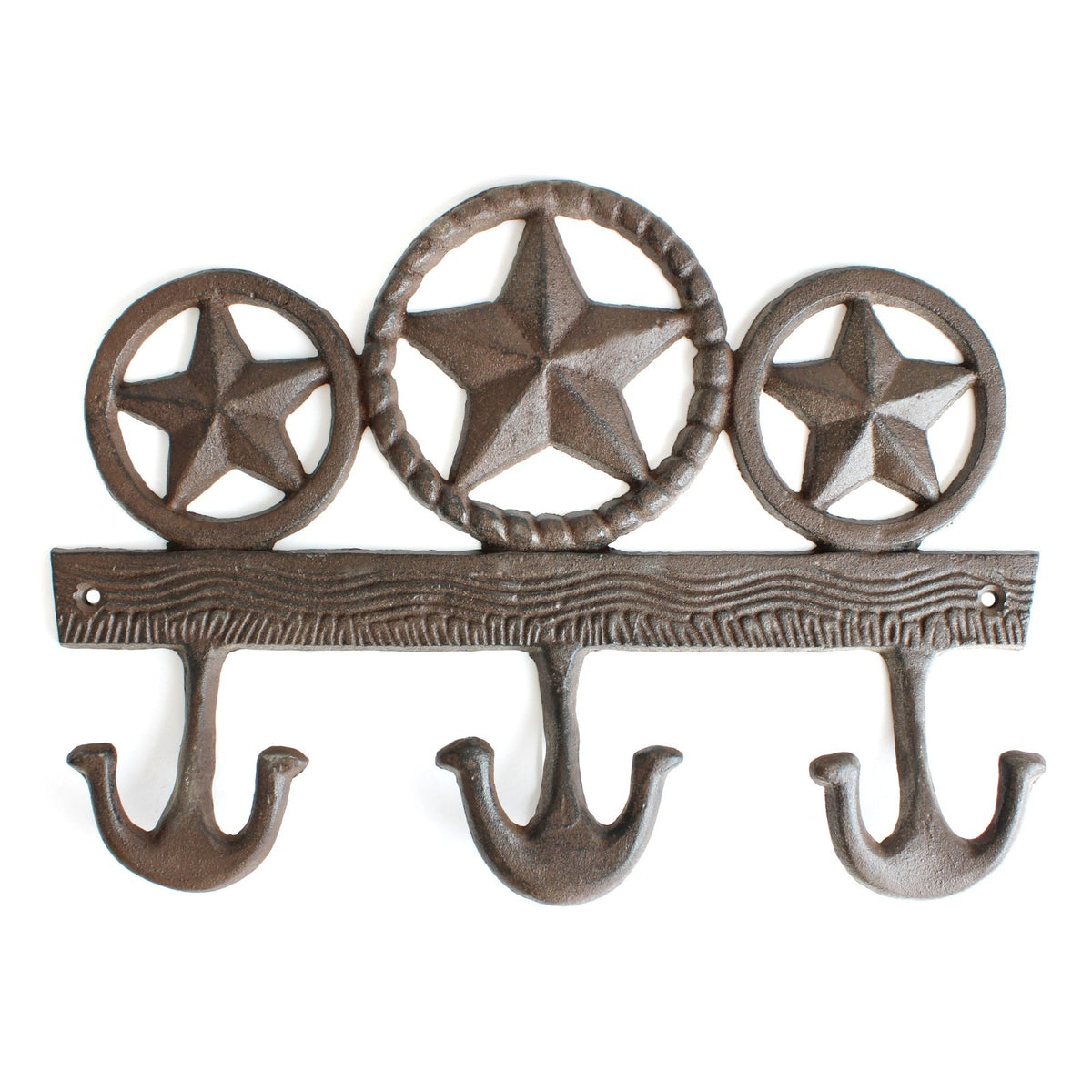 Cast Iron Texas Stars Wall Hook Rack Key Towel Coat Hanger Rustic Western Brown