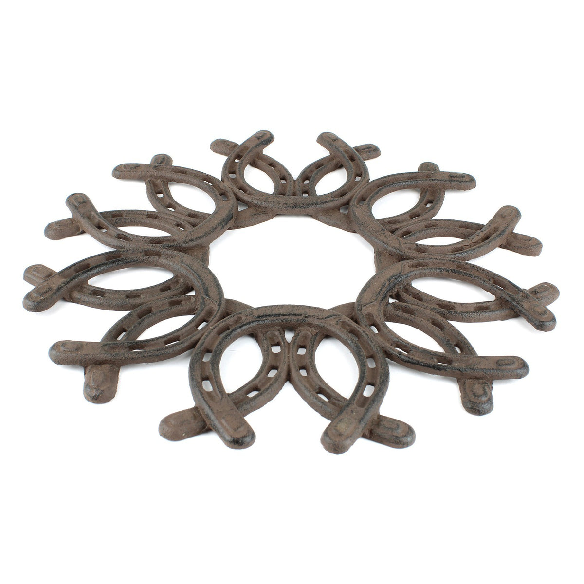 Cast Iron Mandala Lucky Horseshoe Wreath Wall Art Decor Antique Brown 13 inch