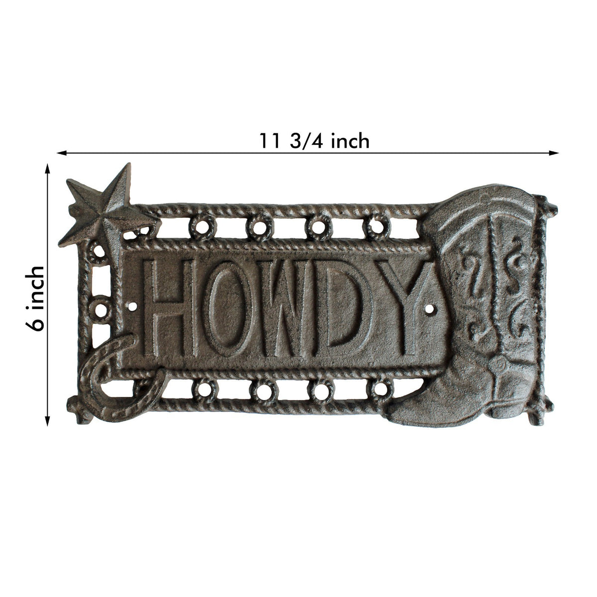 Cast Iron Howdy Wall Plaque Sign Cowboy Boot Texas Star Rustic Western Decor