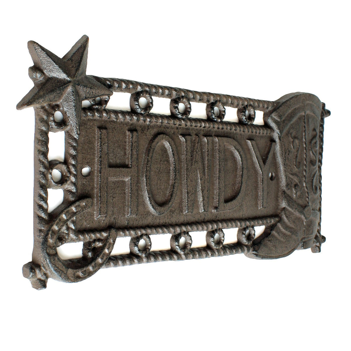 Cast Iron Howdy Wall Plaque Sign Cowboy Boot Texas Star Rustic Western Decor