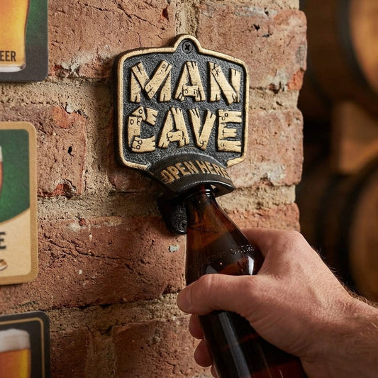Cast Iron Man Cave Wall Mounted Beer Bottle Opener "Open Here" Bar Vintage Decor