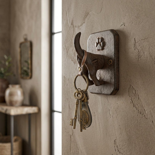 Cast Iron Dog Tail Wall Hook Rustic Paw Print Leash Hanger Coat Key Holder Brown