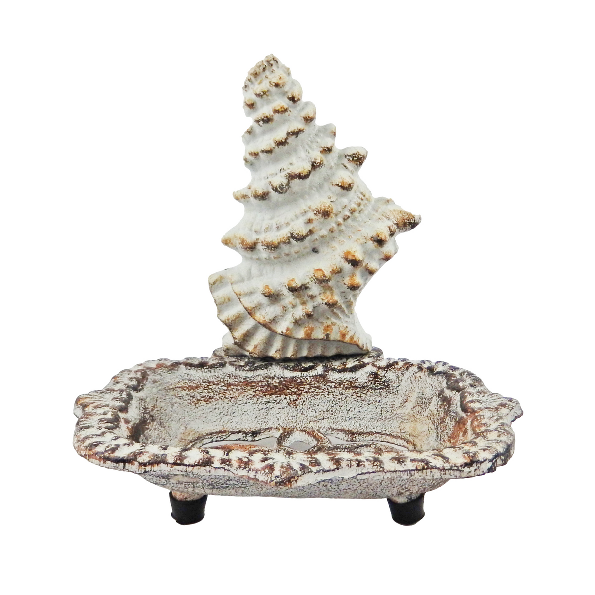Cast Iron Seashell Soap Dish Ornate Antique Rustic White Beach Coastal Decor