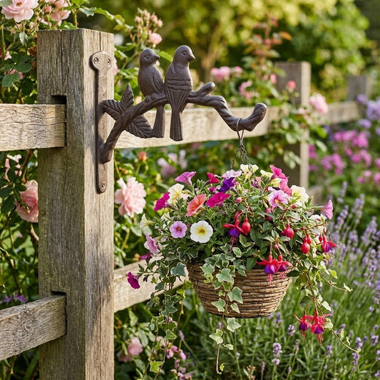 Cast Iron Lovebirds Branch Plant Hanger Wall Bracket Hook Rustic Garden Decor