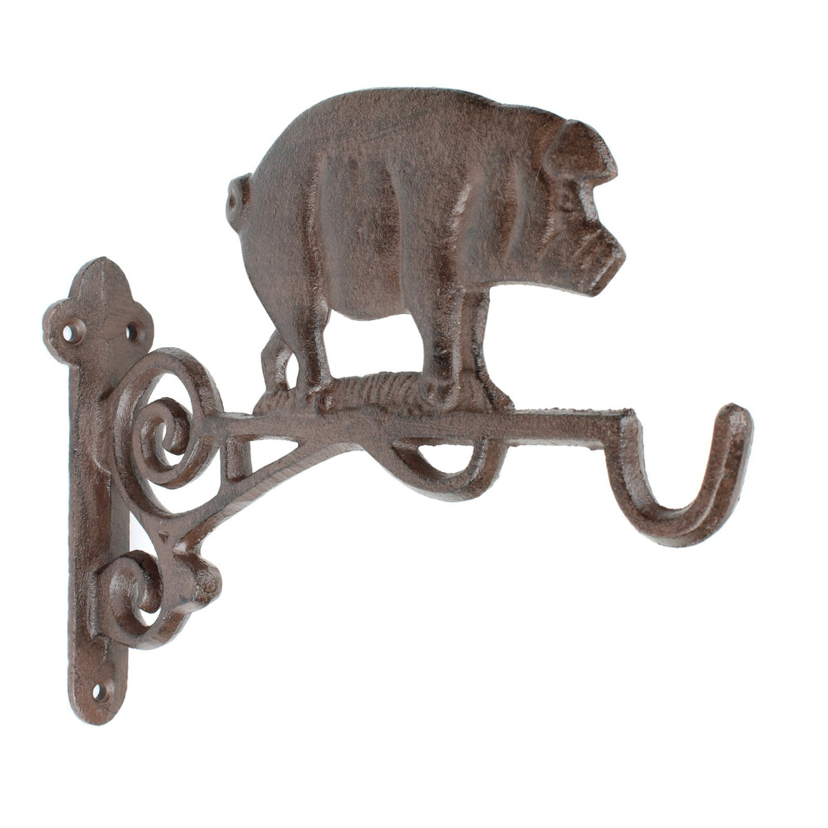 Cast Iron Pig Hanging Plant Bracket Hook Farmhouse Garden Basket Bucket Holder
