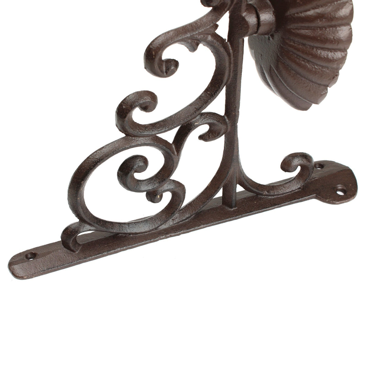Cast Iron Shell Bird Feeder Wall Bracket Hanging Plant Hook Seed/Bath Dish Brown