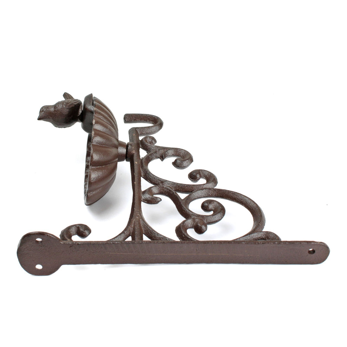 Cast Iron Shell Bird Feeder Wall Bracket Hanging Plant Hook Seed/Bath Dish Brown