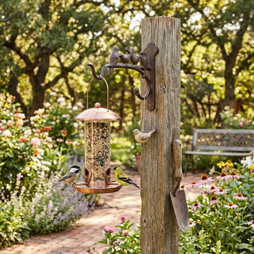 Cast Iron Birds Wall Bracket Double Hook Flower Basket Lantern Feeder Holder