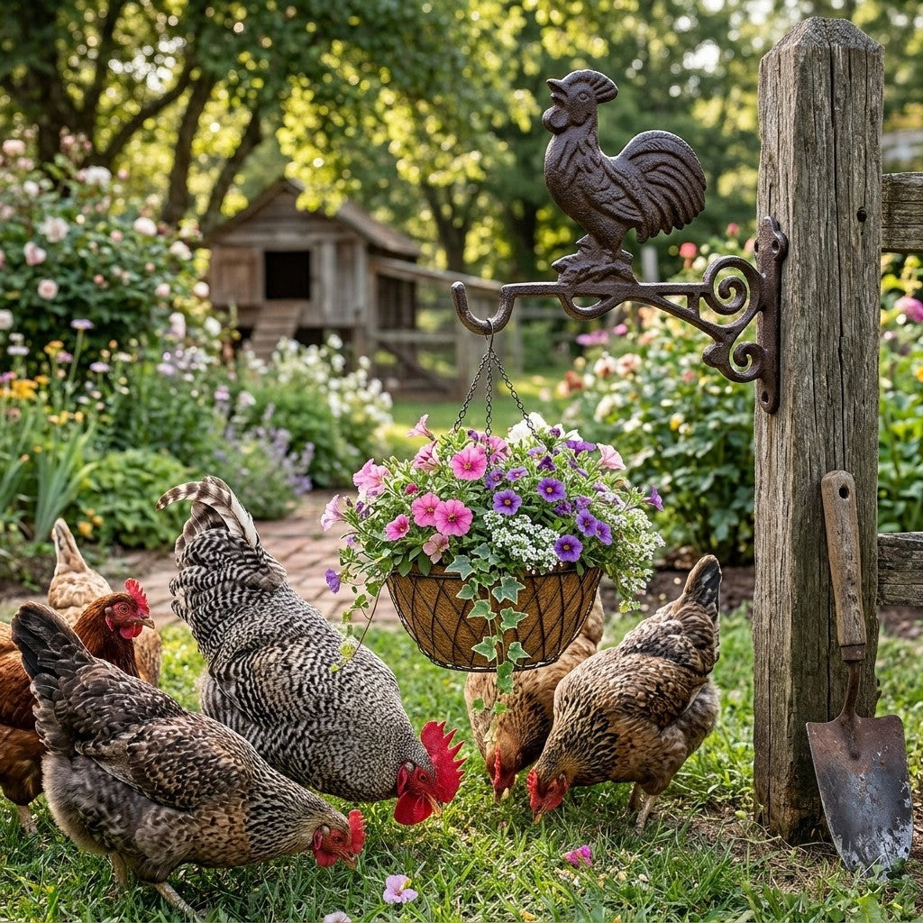 Cast Iron Rooster Plant Hanger Hook Wall Bracket Rustic Farmhouse Bucket Holder