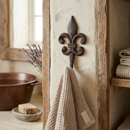 Cast Iron Fleur De Lis Wall Hook Heavy Duty Rustic Coat Towel Key Hanger 7 inch