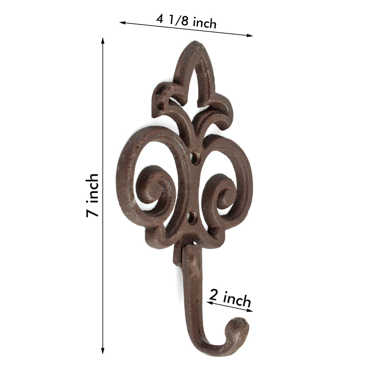 Cast Iron Fleur De Lis Scrolls Wall Hook Key Coat Towel Hanger Decorative 7 inch