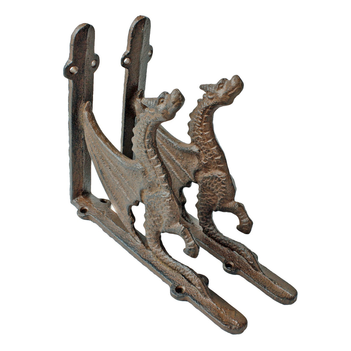 2 Cast Iron Dragon Shelf Brackets Heavy Duty Gothic Rustic Wall Brace 8 x 6 5/8"
