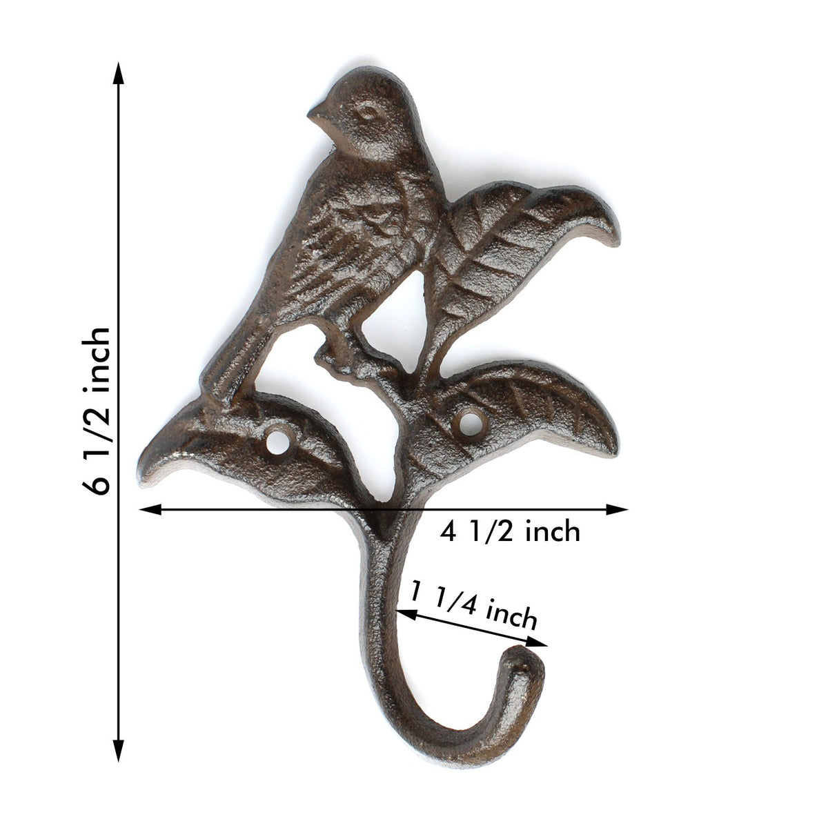 Cast Iron Bird Leaf Wall Hook Key Towel Coat Purse Robe Hanger Rustic Brown