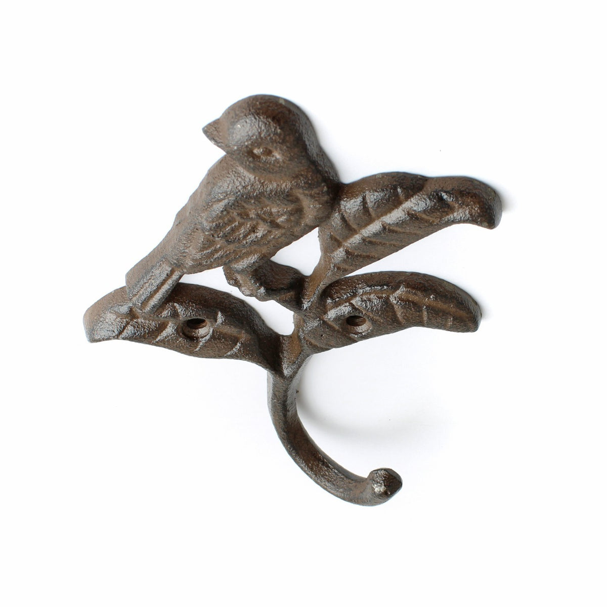 Cast Iron Bird Leaf Wall Hook Key Towel Coat Purse Robe Hanger Rustic Brown