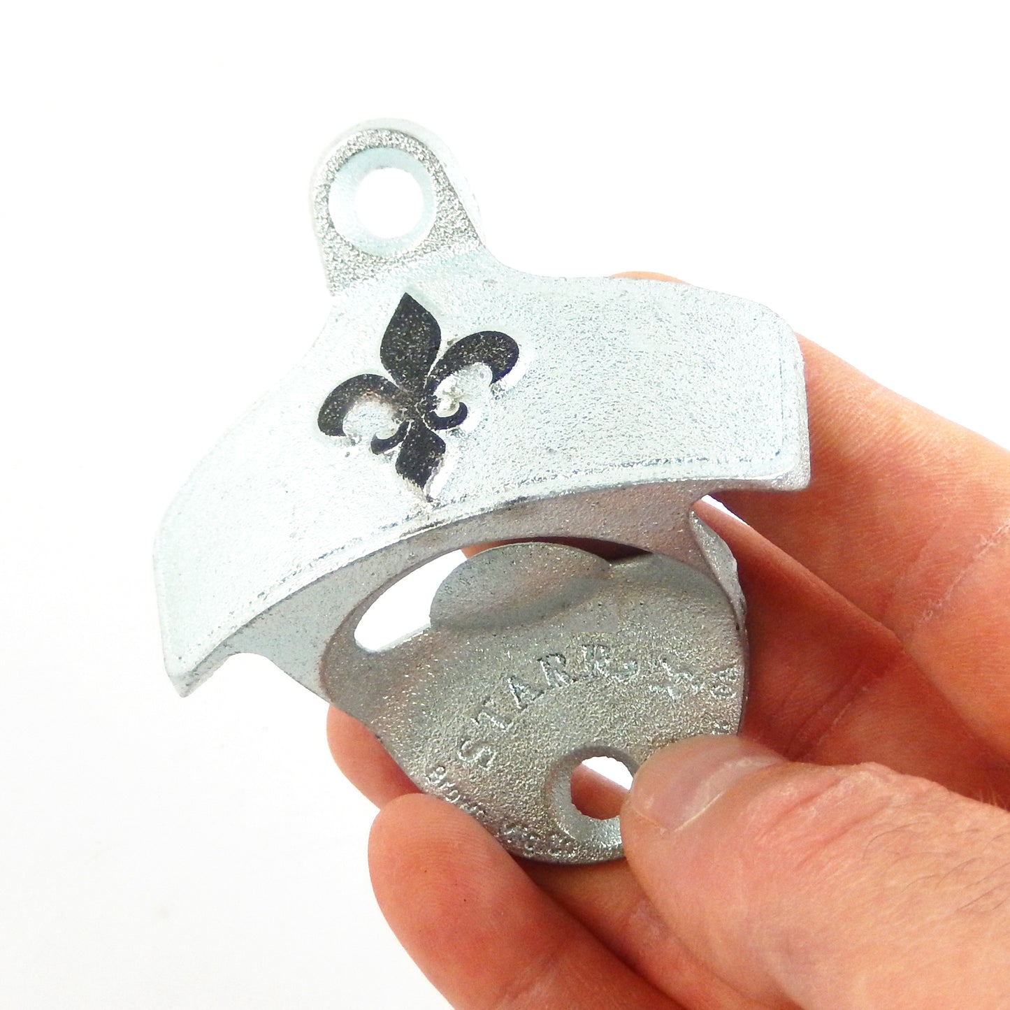 Starr Embossed Cast Iron Fleur De Lis Wall Mount Beer Bottle Opener With Screws
