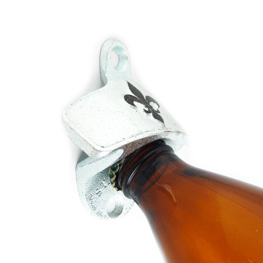 Starr Embossed Cast Iron Fleur De Lis Wall Mount Beer Bottle Opener With Screws
