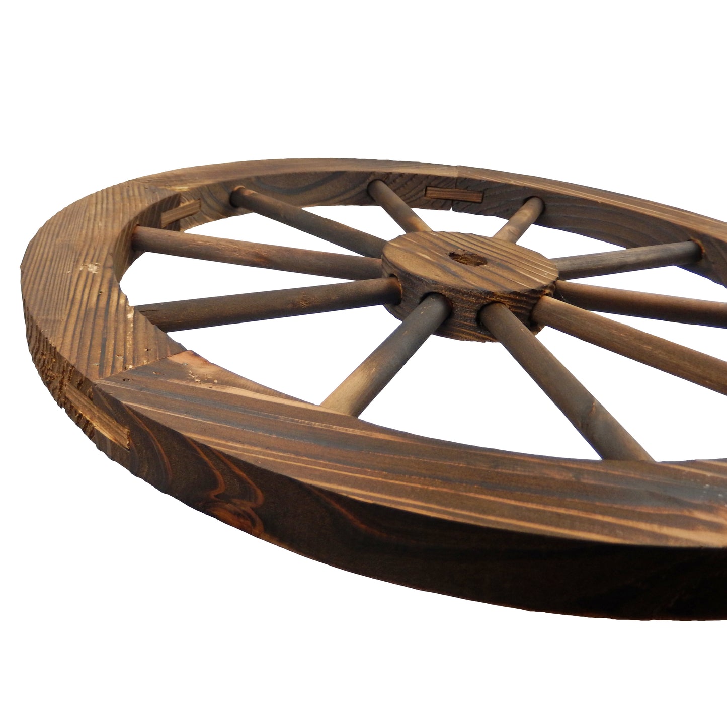 Wooden Wagon Wheel Rustic Barn Western Country Garden Decor Burnt Stain 23.5 in