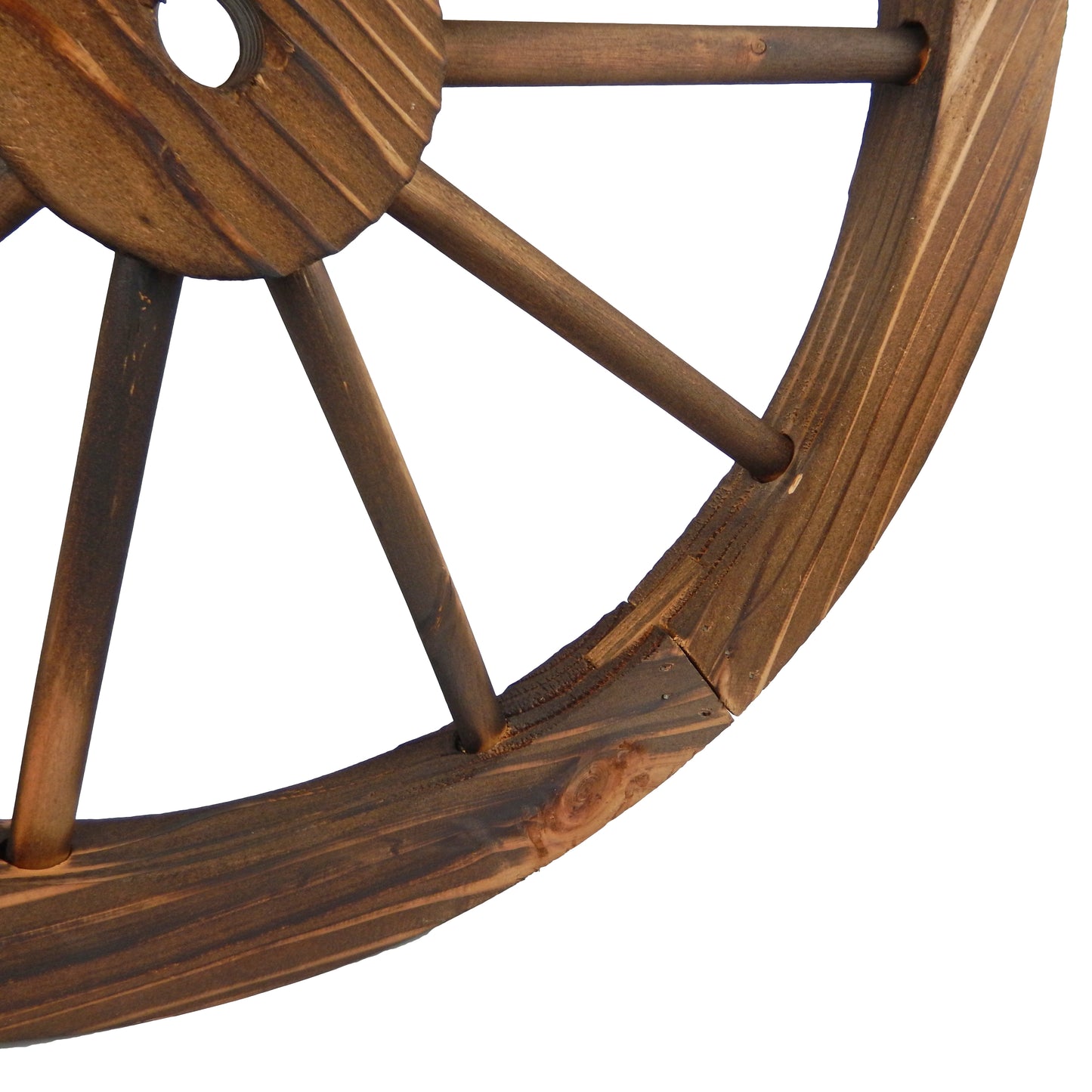 Wooden Wagon Wheel Rustic Barn Western Country Garden Decor Burnt Stain 23.5 in