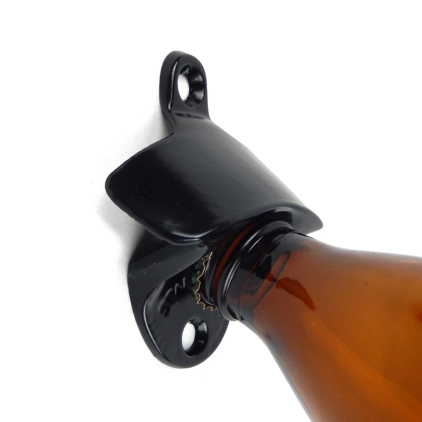 Starr Black Beer Bottle Opener Set with Metal Cap Catcher Wall Mounted w/ Screws