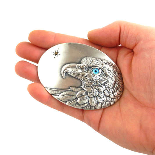 American Eagle Belt Buckle Real Silver Plated Blue Eye Fits Belts 1.5 inch Belts
