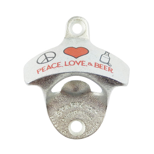 Starr Cast Iron Peace Love & Beer Soda Bottle Opener Wall Mounted Zinc Plated
