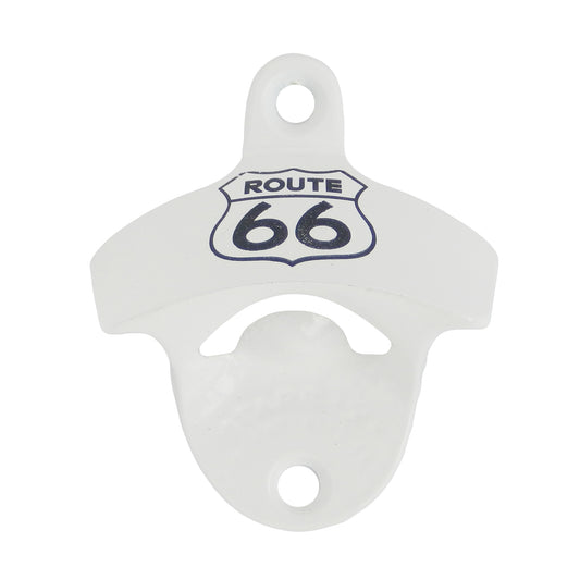 Starr Route 66 Cast Iron Beer Soda Bottle Opener White Powder Coated Wall Mount