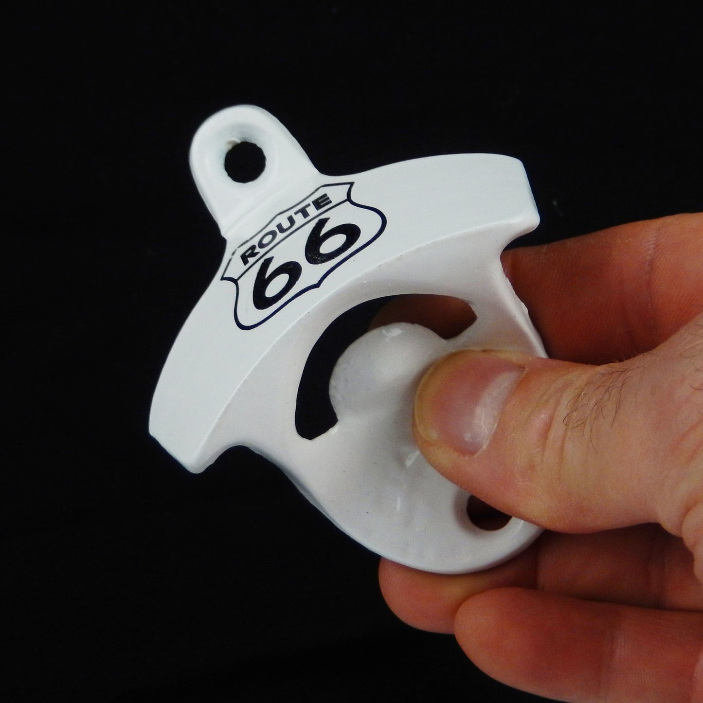 Starr Route 66 Cast Iron Beer Soda Bottle Opener White Powder Coated Wall Mount