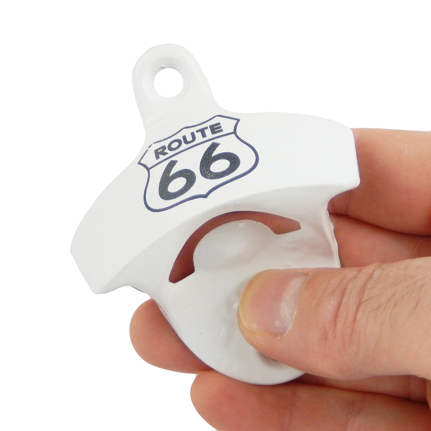 Starr Route 66 Cast Iron Beer Soda Bottle Opener White Powder Coated Wall Mount