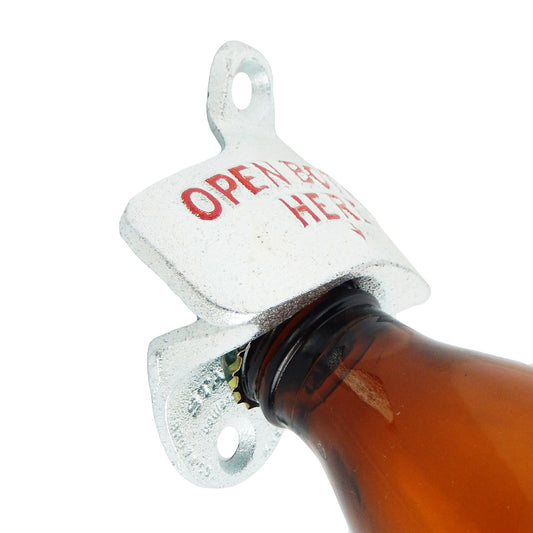 Starr Cast Iron Open Bottle Here Beer Soda Bottle Opener Wall Mount Zinc Plated