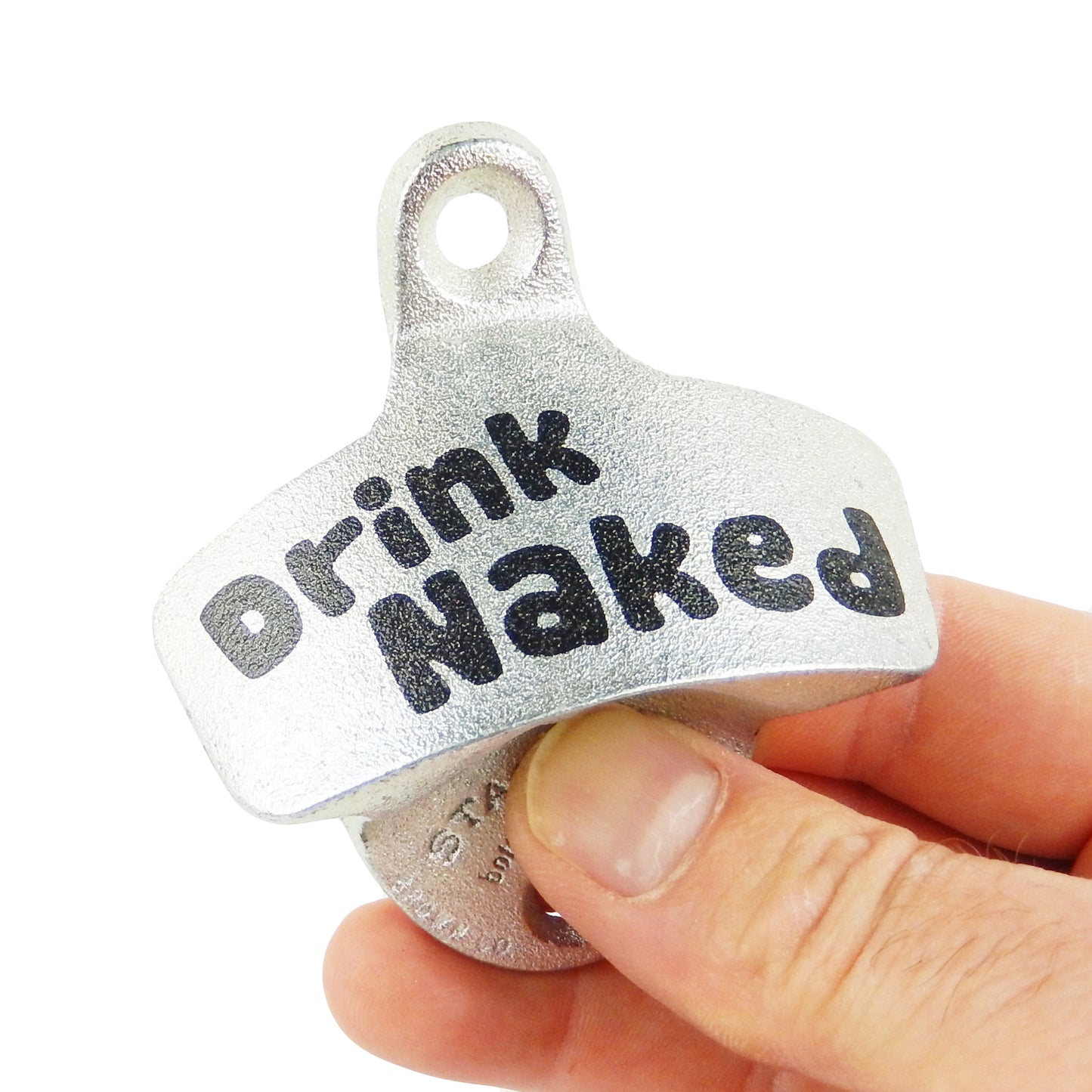 Starr Drink Naked Cast Iron Beer Soda Bottle Opener Wall Mounted Zinc Plated