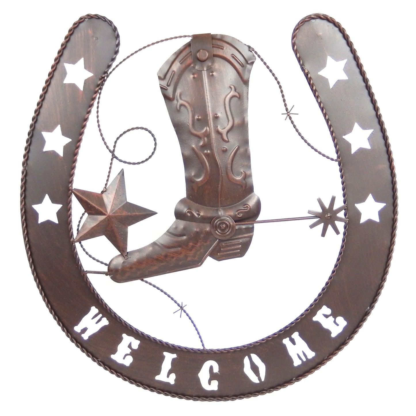 Metal Horseshoe Welcome Wall Decor Boots Spur Stars Rustic Country Western 20 in
