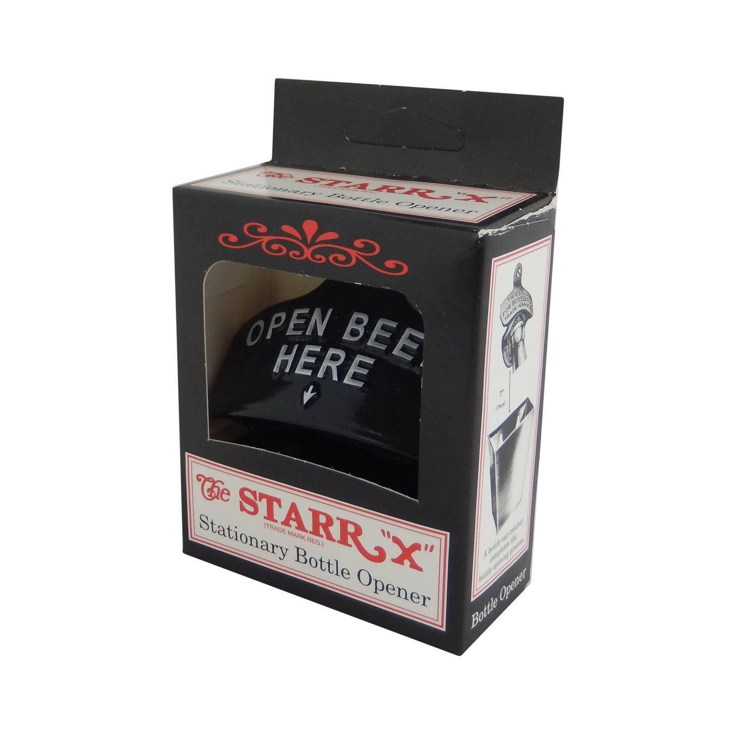 Starr Cast Iron Open Beer Here Bottle Opener Wall Mounted Black Powder Coated