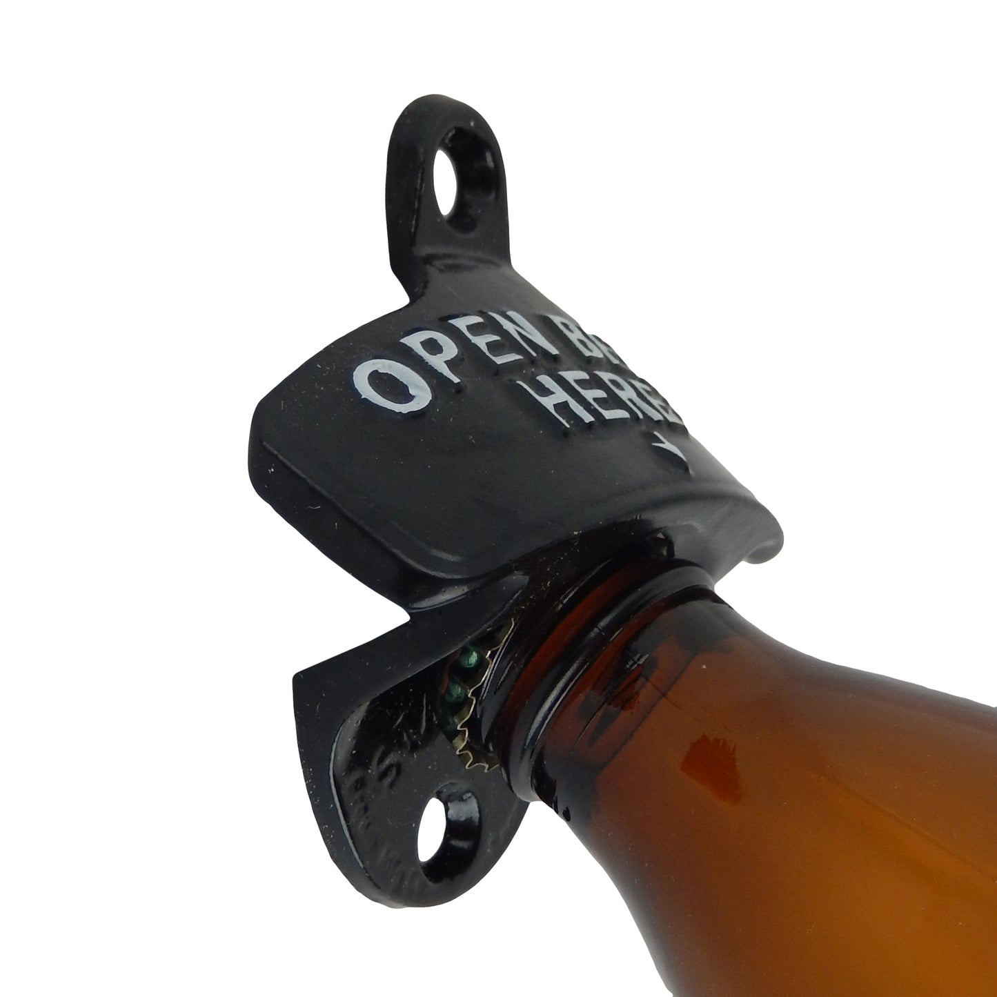 Starr Cast Iron Open Beer Here Bottle Opener Wall Mounted Black Powder Coated