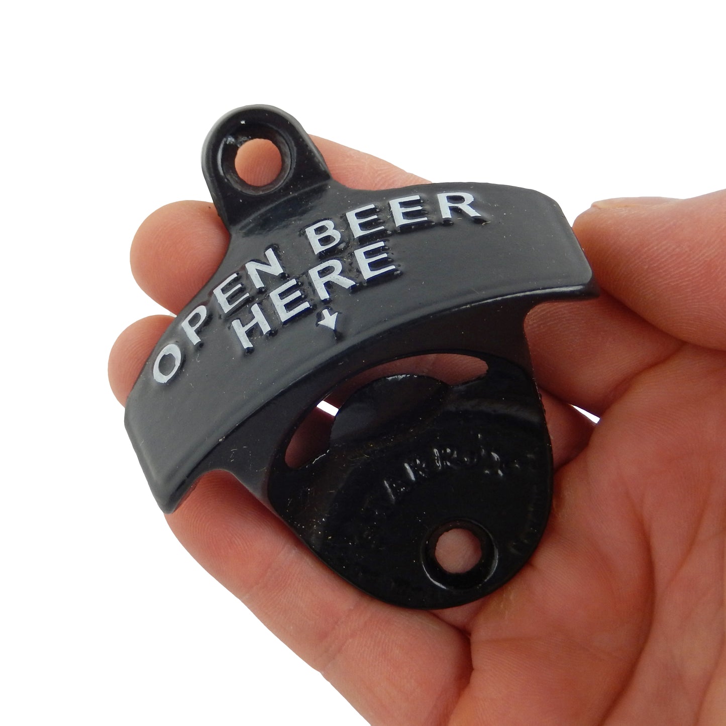 Starr Cast Iron Open Beer Here Bottle Opener Wall Mounted Black Powder Coated