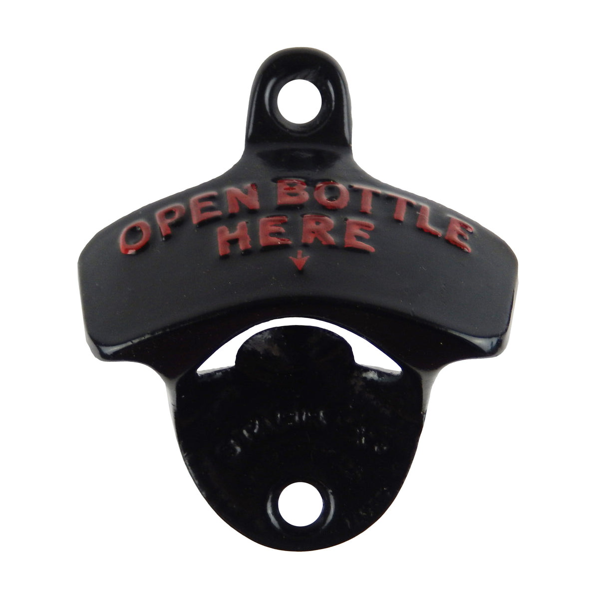 Starr Black Cast Iron Open Bottle Here Opener With Plastic Cap Catcher Set