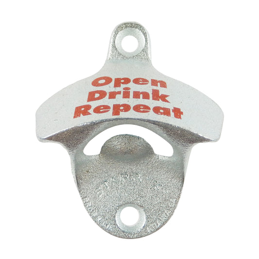 Starr Open Drink Repeat Cast Iron Beer Bottle Opener Wall Mounted Zinc Plated