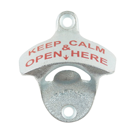 Starr Keep Calm & Open Here Cast Iron Bottle Opener Wall Mounted Zinc Plated