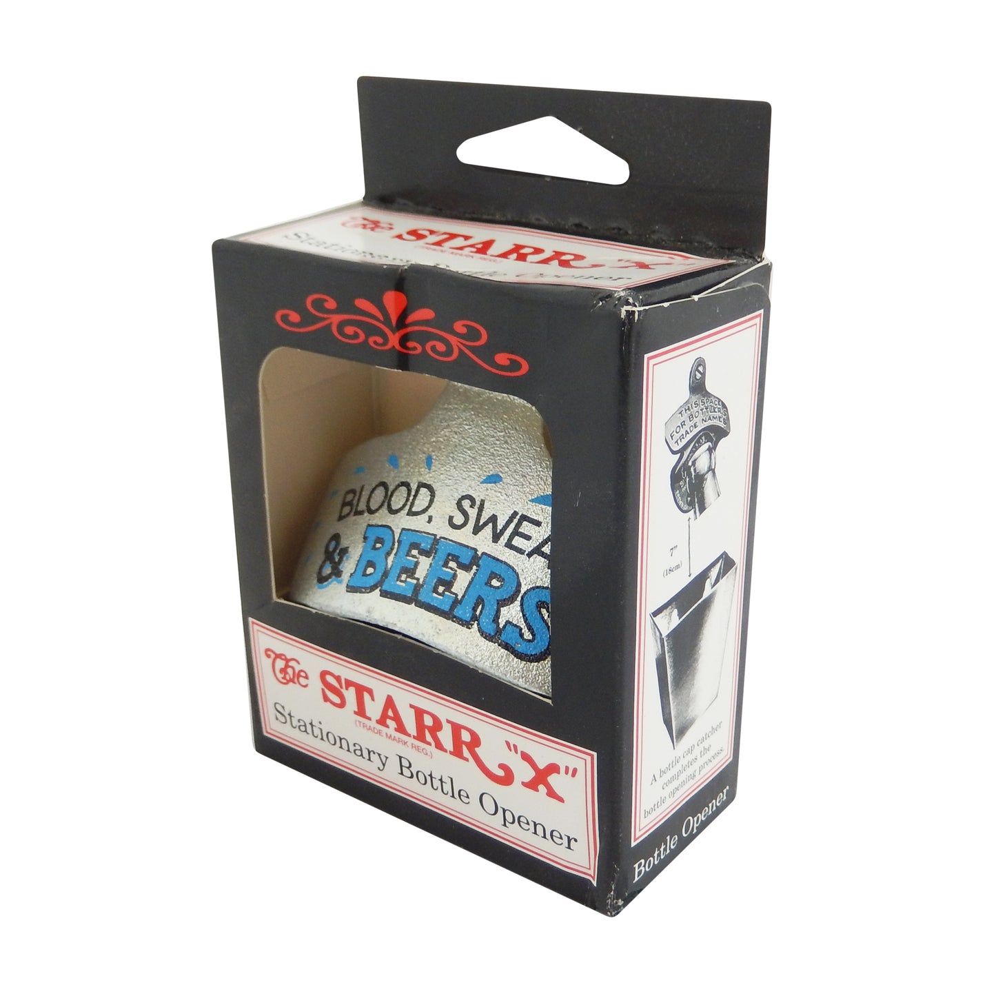 Starr Cast Iron Blood Sweat & Beers Bottle Opener Wall Mounted Zinc Plated