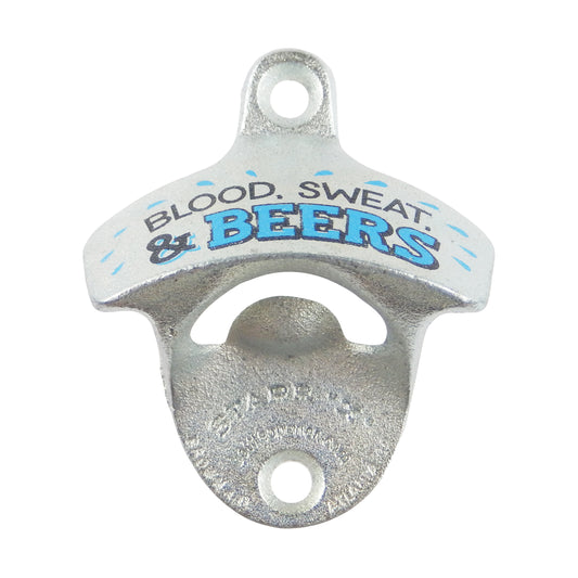 Starr Cast Iron Blood Sweat & Beers Bottle Opener Wall Mounted Zinc Plated
