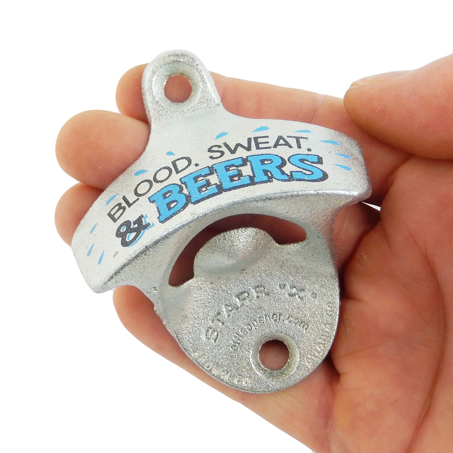 Starr Cast Iron Blood Sweat & Beers Bottle Opener Wall Mounted Zinc Plated