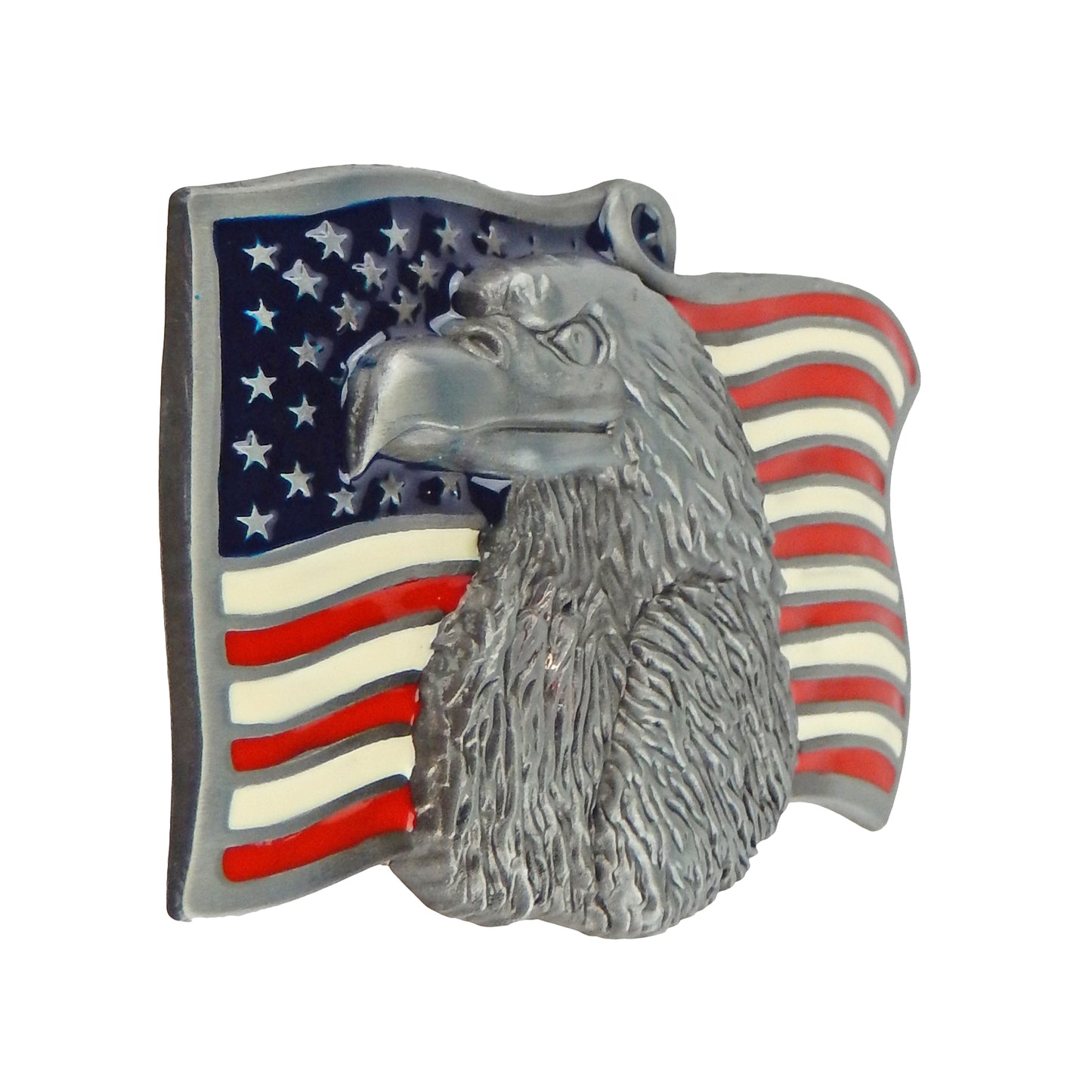 Men's American Eagle Flag Belt Buckle Color Enamel Silver Tone Fits 1.5 in Belts