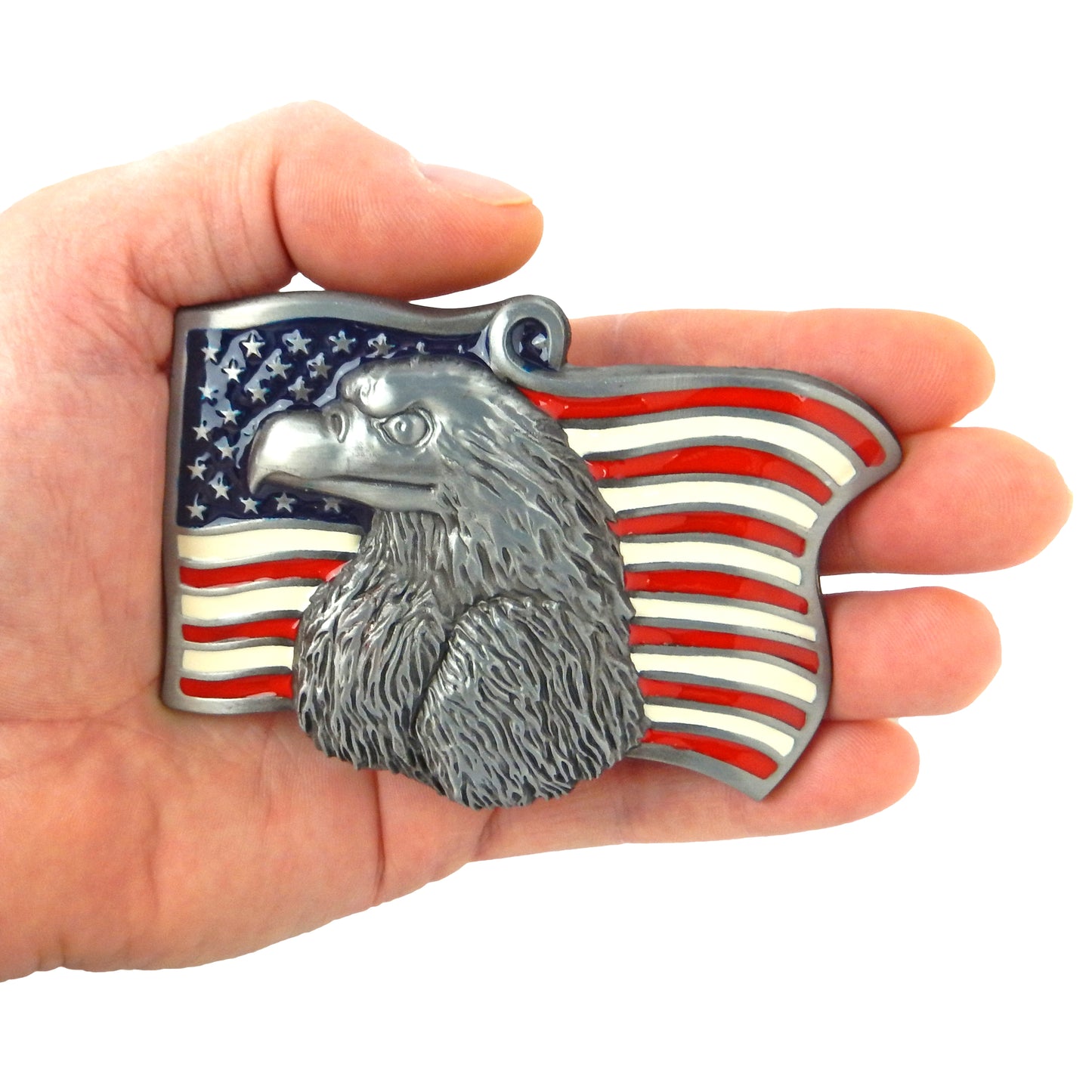 Men's American Eagle Flag Belt Buckle Color Enamel Silver Tone Fits 1.5 in Belts