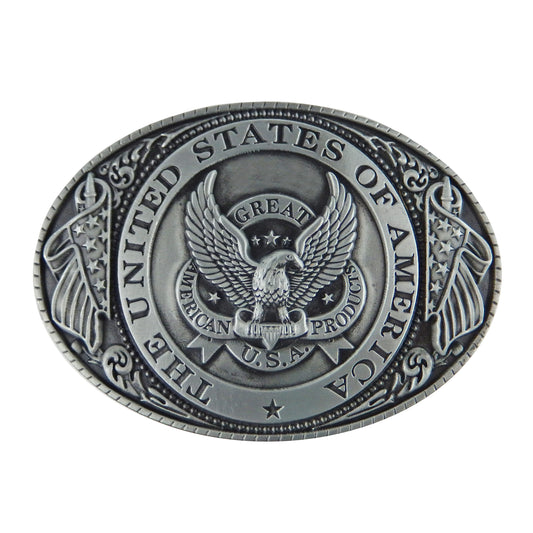 Oval United States Eagle Flag Belt Buckle Antique Silver Fits 1.5 inch Belts
