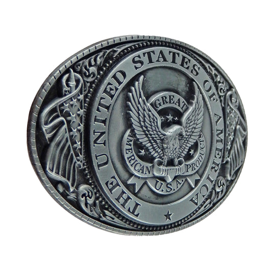 Oval United States Eagle Flag Belt Buckle Antique Silver Fits 1.5 inch Belts