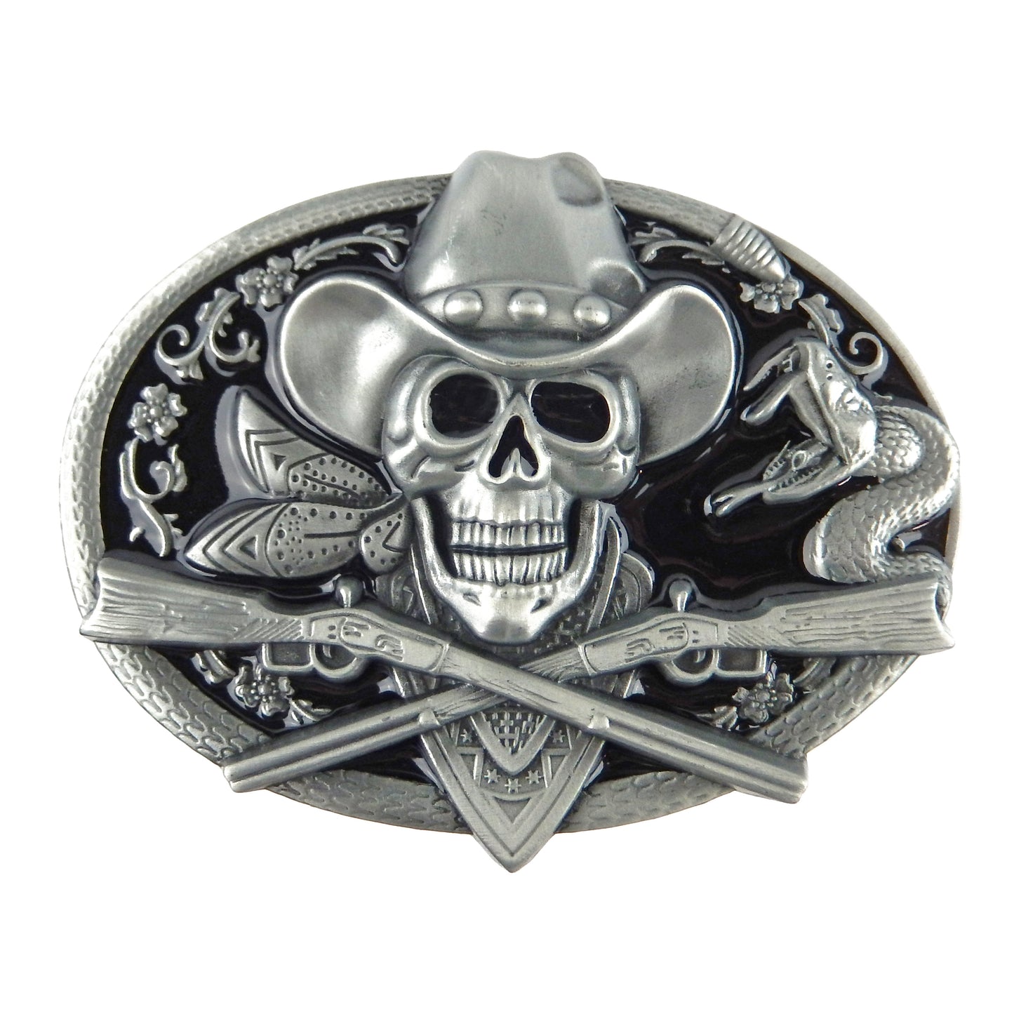 Dead Cowboy Belt Buckle Skull Crossed Guns Rattlesnake Western Fits 1.5 inch Belt