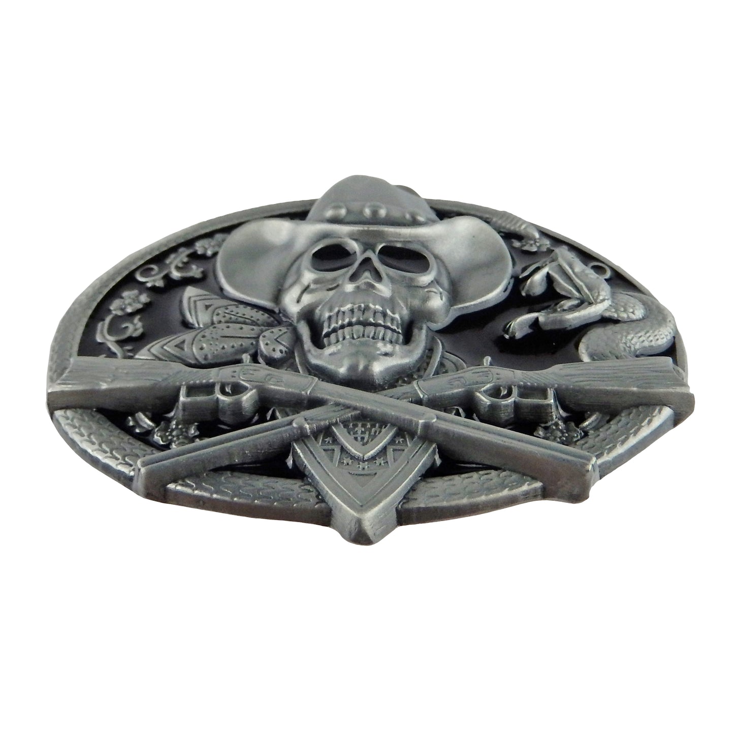 Dead Cowboy Belt Buckle Skull Crossed Guns Rattlesnake Western Fits 1.5 inch Belt