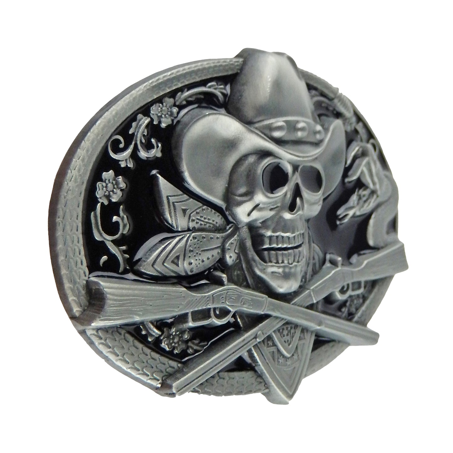 Dead Cowboy Belt Buckle Skull Crossed Guns Rattlesnake Western Fits 1.5 inch Belt
